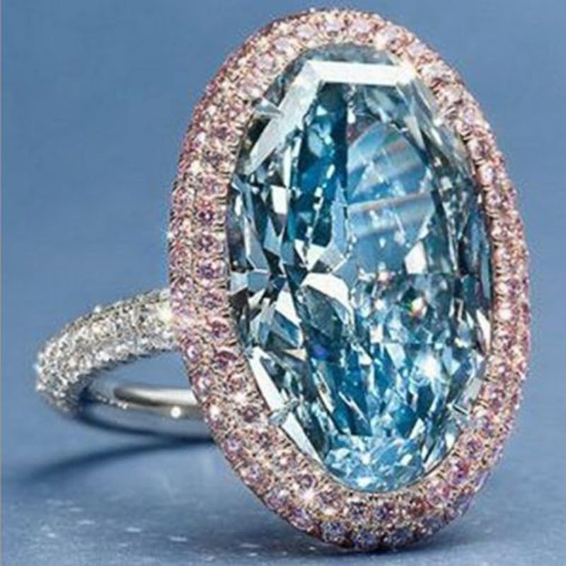 Htayekog Blue Rings Promise Rings for Her，925 Sterling Silver Sparkling Ruby Cubic Zirconia Rings Diamond Rings for Women Pink Zircon Egg Princess Ring Topaz Ring Jewelry Findings Earring Backs Findings（7） - Image 5